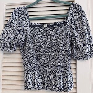 Smocked Square Neck Floral Top